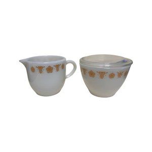 Vintage Pyrex Gold Butterfly Creamer and Sugar Bowl Set